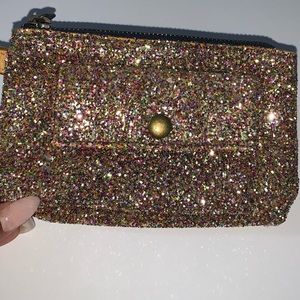 Glitter mini wristlet with side pocket